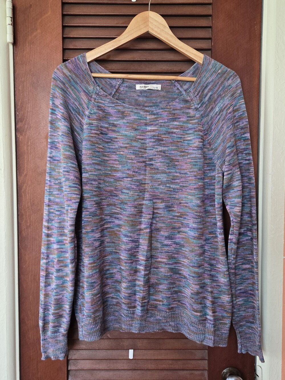 Old Navy Multitone Pastel Knit Top Sweater in Lavender, Teal, and Mauve, Size L